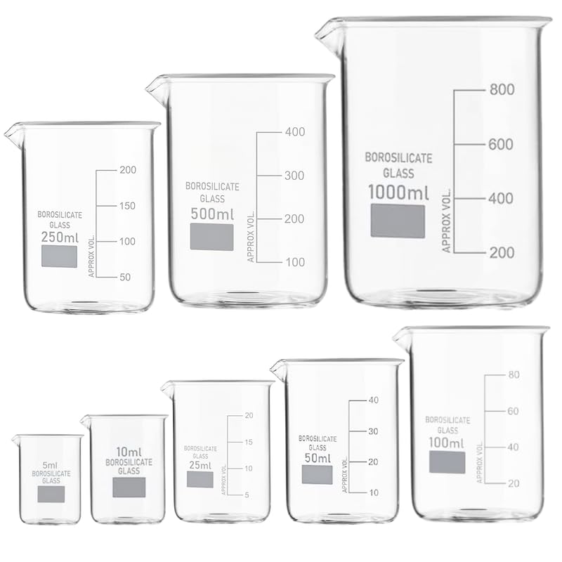 Borosilicate Glass Beaker Set – Set of 8 (5ml, 10ml, 25ml, 50ml, 100ml, 250ml, 500ml,1000ml) | Heat-Resistant Beakers for Lab, Home, College & DIY Use-image-13