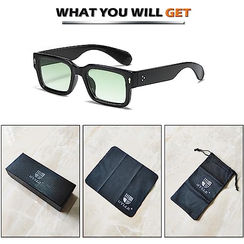 Image of HYLLE Square Sunglasses for Women Men Trendy Chunky Rectangle Sun Glasses Black Shades UV400 Protection (Black /Gradient Green)