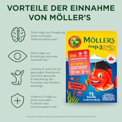 Möller's Omega 3 Kapseln für Kinder | Natürliche Omega 3 Fischtran mit Erdbeergeschmack | Mit DHA und EPA | Leicht zu kauen | Ohne Gluten… – Ansicht 2