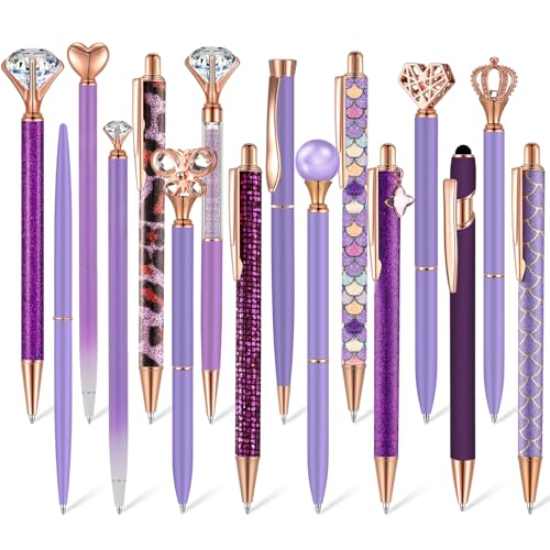 Colarr 16 Pcs Crystal Diamond Glitter Pens Fancy Ballpoint,Purple
