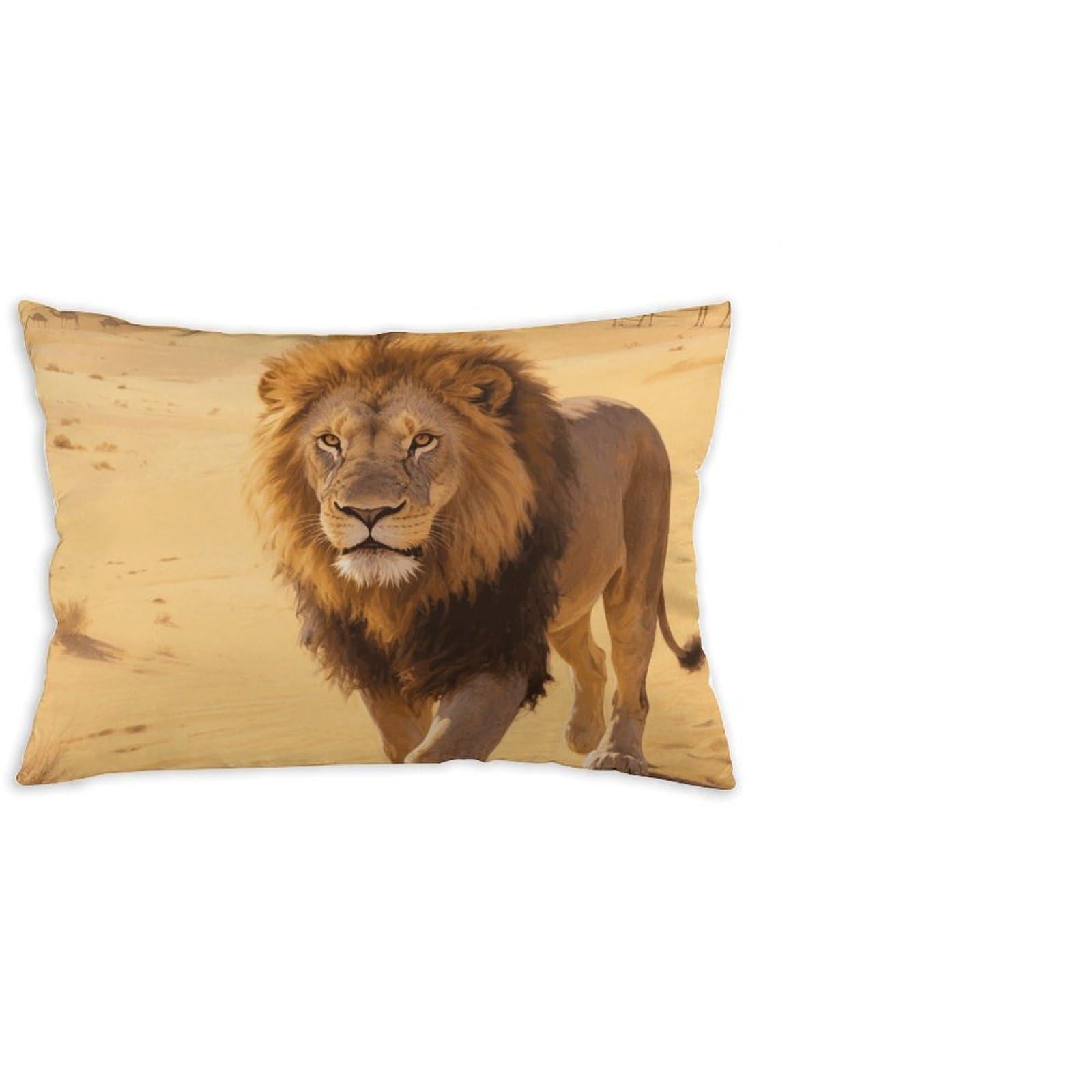 FodPand Decorative Throw Pillow Covers 12x20 Short Plush Majestic Lion Body Pillowcase Cushion Cases with Invisible Zipper Rectangle Lumbar Pillow Shells for Sofa Couch Chair Bed Home Decor
