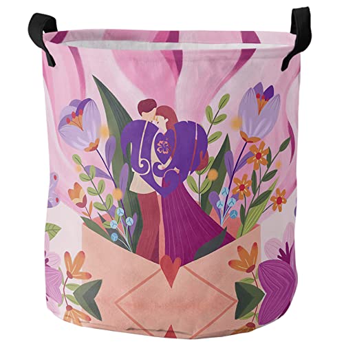 Cesta De Lavandería Día Del Amor Corazón Flor Hoja Pareja Romántica Impermeable Cesto Para Ropa Sucia Con Asas Cesto Para La Colada 34X42Cm Para Baño Lavadero Dormitorio