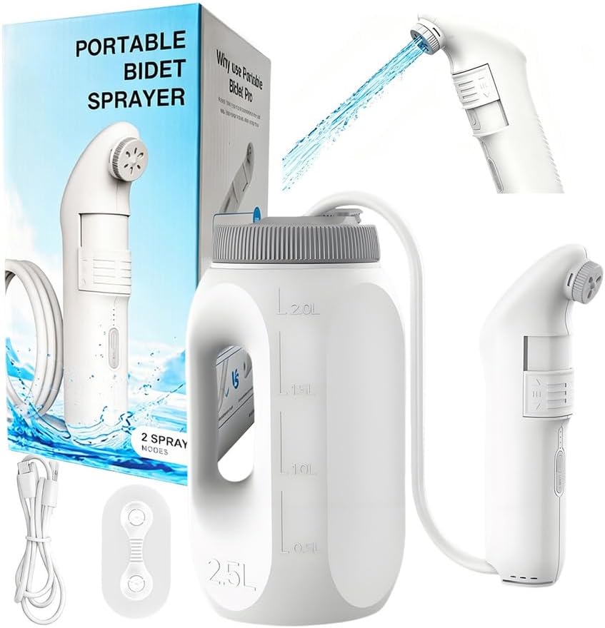 Electric Portable Bidet for Travel, Large Handheld Bidet Sprayer with 2.5L Peri Bottle,High Pressure Rechargeable USB-C, Portable Bidet for Women Men,Toilet Butt Washer,Shatafa,Camping