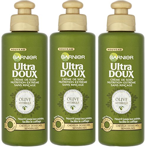 Garnier – Ultra Doux Mythical Olive – Crème de soin sans rinçage Nutrition extrême pour cheveux secs – Lot de 3
