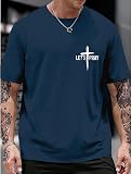 Christian Shirt for Men Let's Pray Cross Tshirt Faith Cross Bible Verse Tee Religious Gift Short Sleeve Tops Blue