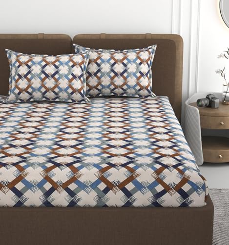 Image of VOMZER 320 TC Cotton Feel All Around Elastic Fitted Bedsheets Double Queen Size, Premium Elastic Fitted King Size Bed Sheet for Double Bed with 2 Pillow Covers, Size- 72 inch x 72 inch