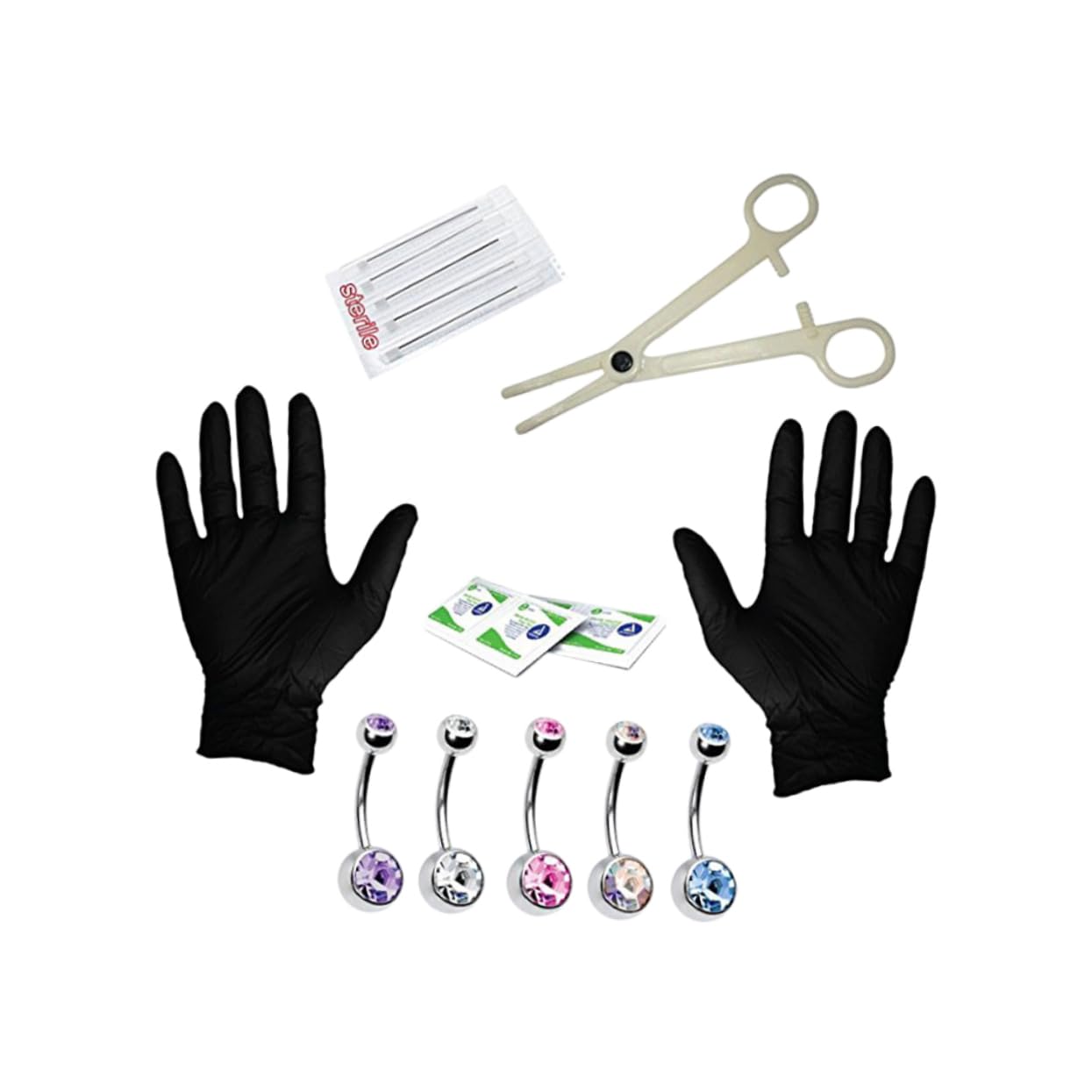 FOMIYES 15Pcs Professional Kit Navel Ring Set with Gloves No Discoloration for Home Use Professionals Belly Button Rings