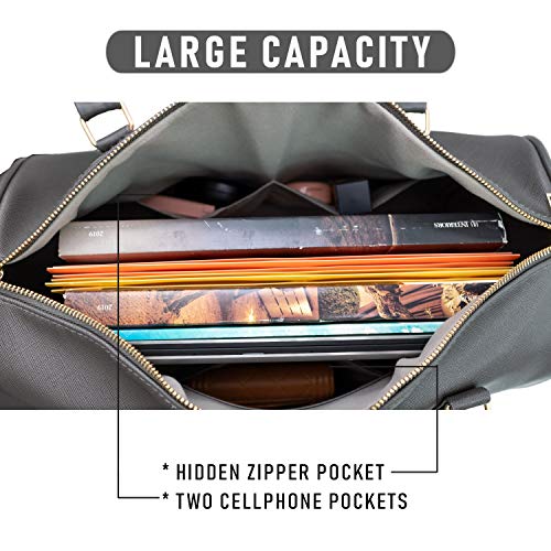 Womens Weekender Carry Bags Overnight Travel Shoulder Tote Trolley Handle Luggage Vegan Duffle 43 Quilted (Dark Grey-04)