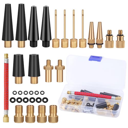33Pcs Bike Pump Adapter Set, Bicycle Metal Valve Adapter Kit with Extension Pipe, for Balls/Bikes, DV SV AV Bicycle Air Pump Inflation Needle Nozzle Kit
