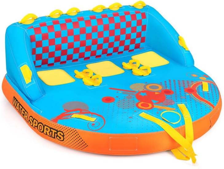 2 Person Inflatable Towable Tube Water Sport for Boating, Water Sport Towable Float with Dual Handles and Quick Inflation Valve, Heavy-Duty PVC Raft for Lake River Beach Fun