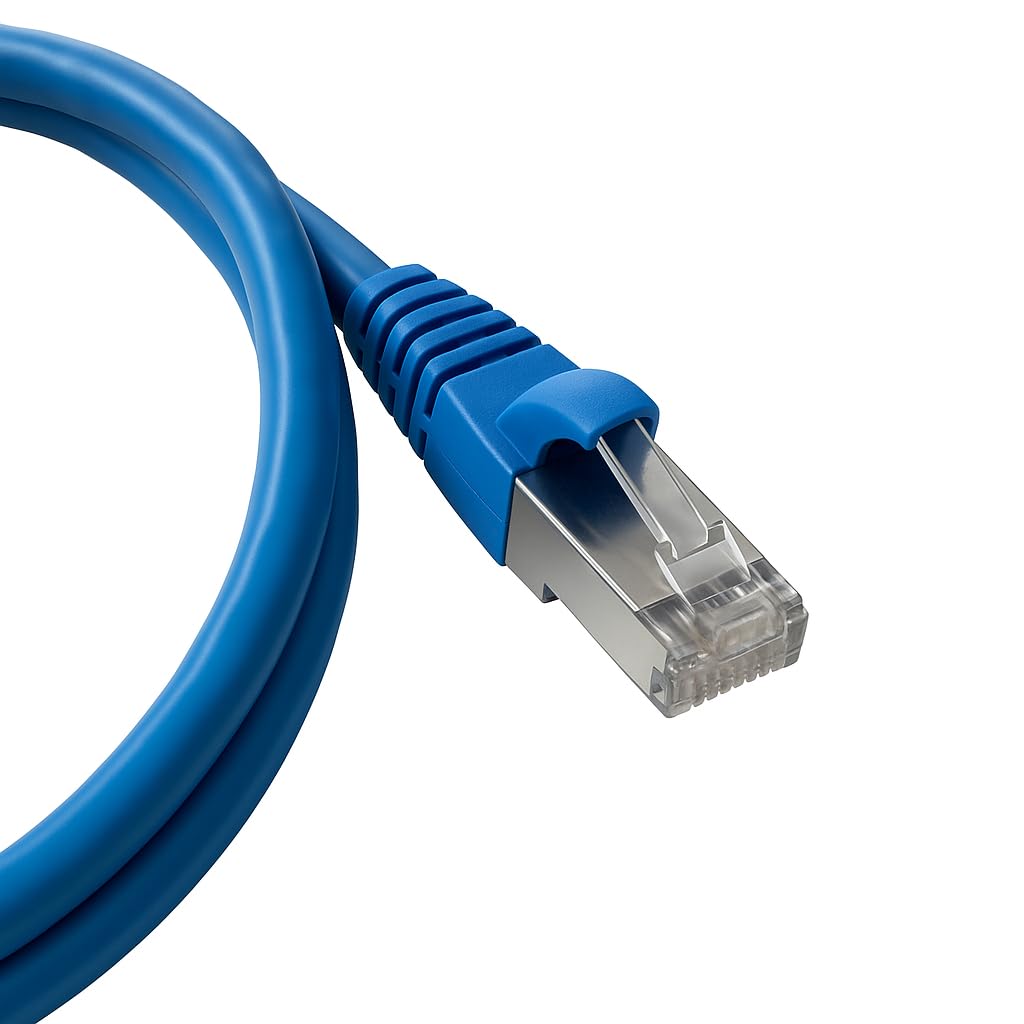- S/FTP Cat 6A Shielded Patch Cord with Boot, 3ft, Blue – High-Performance Ethernet Cable for Secure Networking