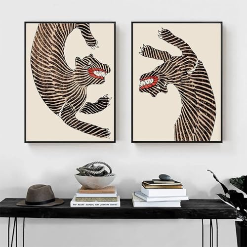 Art mural vintage tigre animalisme affiche décoration maison salon chambre 50x70cm toile