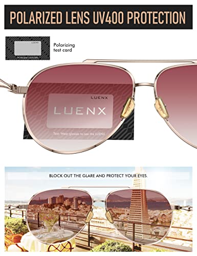 Image of LUENX Aviator Sunglasses for Women Polarized Mirror with Case - UV 400 Protection 60MM, Gradient Red /Non Mirror,