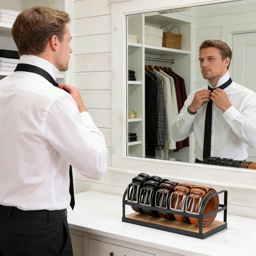 DAOYA 5-Slot Belt Organizer for Closet, Bamboo Wooden Belt Storage Rack for Dresser Drawer, Display Belts Ties Neatly, Sturdy Gift for Men — view 4