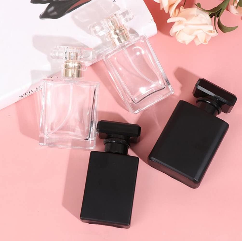 30ML Glass Perfume Bottles Empty Spray Perfume Bottles Square Refillable Portable Empty Refillable Perfume Atomizer Vials Reusable Cosmetic Containers for Perfume Essential Oils Liquids,10 Pack (Black)