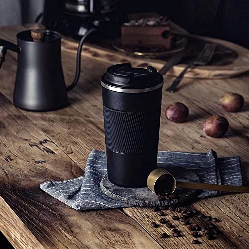 NymphFable 500ml Negro Tazas de viaje aisladas Tazas de café Taza de café para coche Taza Térmica de Acero Inoxidable… - Imagen 7