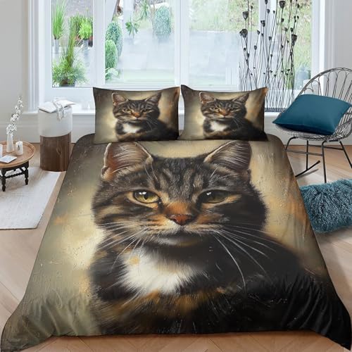 Drap de couette chat 3D anti-décoloration en microfibre facile à entretenir avec 2 taies - 4