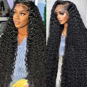 Nsvnsv 30 Inch 13×6 Deep Wave Lace Front Wigs Human Hair HD Full Lace Frontal Wigs Pre Plucked Bleached Knots 180% Density Deep Curly Human Hair Wig Natural Color