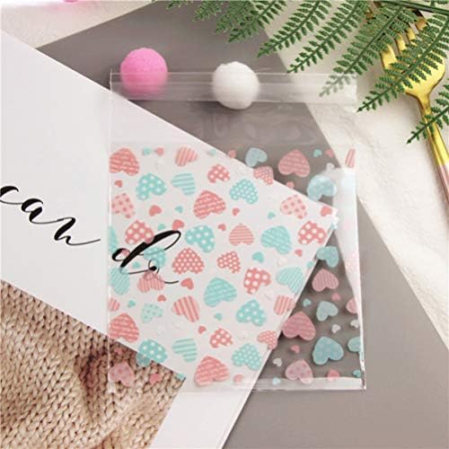 Toyvian 200pcs Valentine Cellophane Bags, 1.2 inch Heart Favor Treat Bags Self-adhesive Gift Goodie Cello Bags for Party Candy Cookies(4x4 inch)