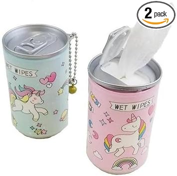 AK Store 30-Pieces Mini Wet Wipes Tissue in Cartoon Printed Tin Can for Cleaning Face Body for Kids Girls Men Women, Wet Wipes Napkin, Portable Tin Wet Wipes (2 Can, Multicolor)