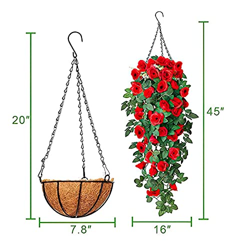 Absforty Artificial Hanging Baskets With Flowers, Artificial Vine Silk Rose Flower For Outdoor/Indoor, Basket Artificial Hanging Plant For Patio Lawn Garden Decor Artificial Flowers #TOP2