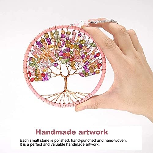 Cosylove Tree of Life Crystal Suncatcher Pendant Car Rear View Mirror Hanging Crystals Ornament Chandelier Prism Rainbow Maker for Window Sun Catcher Home Garden Decoration (Pink)
