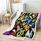 Loussiesd Tiere Alphabet Decke 75x100cm für Mädchen Jungen ABC Bildung Kuscheldecke Vorschule Dekorativ Niedlich Karikatur Tierwelt Wohndecke Englische Alphabete Flanell Fleecedecke