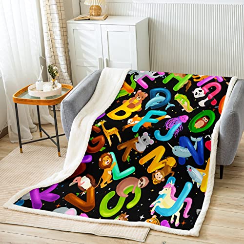 Coperta in peluche per bambini con alfabeto e alfabeto, per bambini e ragazzi, educazione abc, in età prescolare, con simpatici cartoni animati, con alfabeto inglese, per divano letto, per bambini,
