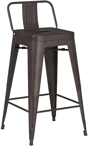 Miniatura 4 de Tongli Juego de 4 taburetes de bar de metal, taburetes de bar de altura de mostrador con respaldo, taburete de bar industrial para interiores,