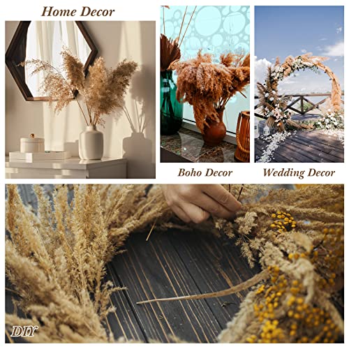 Janinka 100 Pcs Dried Pampas Grass Decor 17 Inch Bulk Natural Small Pompous Wild Fluffy Pompas Floral Boho Decor Flowers for Wedding Party Farmhouse Home Decor Bathroom Office Kitchen (Brown)