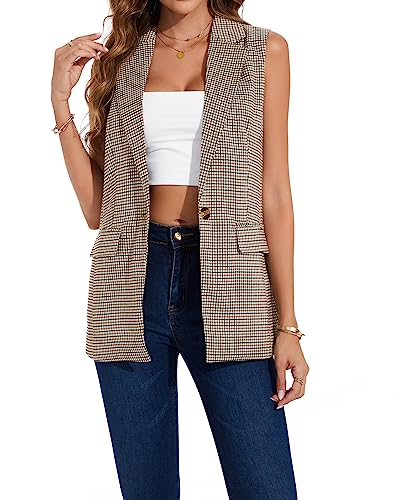 MINTLIMIT Womens Casual Vest Sleeveless Blazer Button Front Jacket Office Fully Lined Notched Lapel Long Blazers with Pockets4