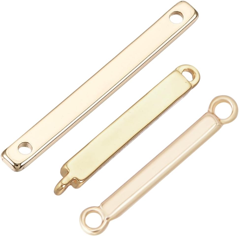 Beebeecraft 30Pcs Bar Links Connectors 18K Gold Plated Brass 3 Size Connector Rod Rectangle Blanks Charms with 2 Hole for Bracelet Necklace Jewelry Making Findings Supplies