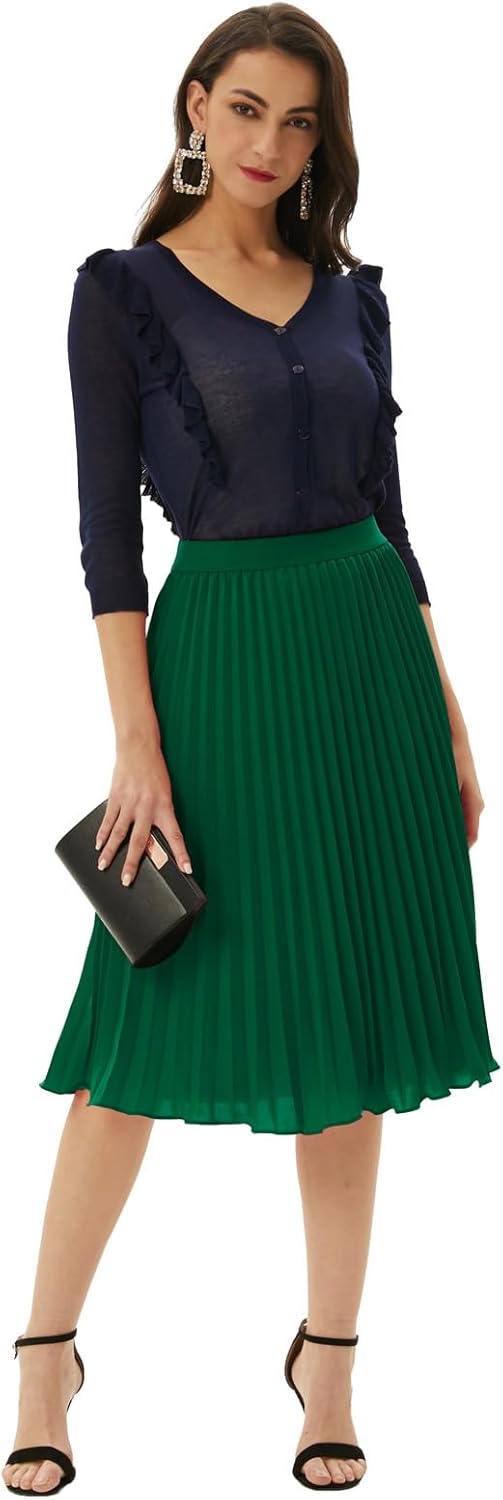 GRACE KARIN Women High Elastic Waist Pleated Chiffon Skirt Midi Swing A-line Skirts