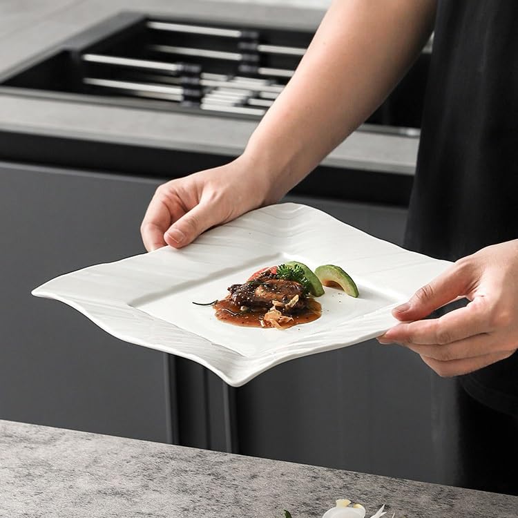Talerz obiadowy talerze 24 cm wzór linii biały hotel restauracja ceramiczna zastawa stołowa domowe naczynie kreatywne kwadratowe zachodnie jedzenie talerz deserowy stek płytki talerz do naczyń można