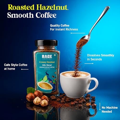 Image of Rage Coffee Silk Blend - Creamy Hazelnut Instant Coffee | Premium, Bold & Smooth Flavor | 120g Jar | 100% Arabica | Perfect for Hot & Cold Brews