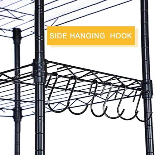 Image of Simple Deluxe Heavy Duty 6-Shelf Shelving, 29.92'' D x 13.98'' W x 71.65'' H Adjustable Wire Shelving with Hanging Hooks and Wheels, Black