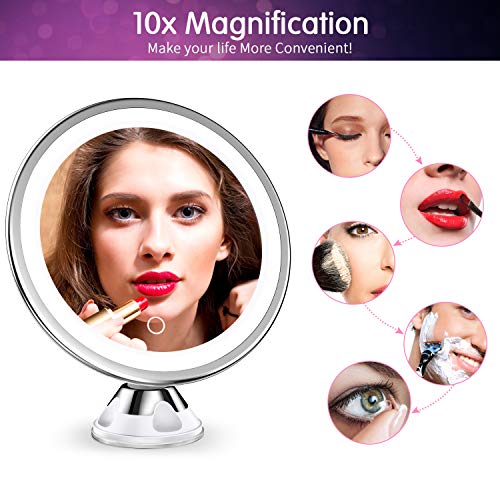 Mtored 10X Magnifying Lighted Makeup Mirror With 360° Rotation, Touch Sensor Control, Natural Daylight Led Light, Powerful Locking Suction Cup, Cosmetic Mirror For Home, Bathroom, Vanity And Travel #TOP6