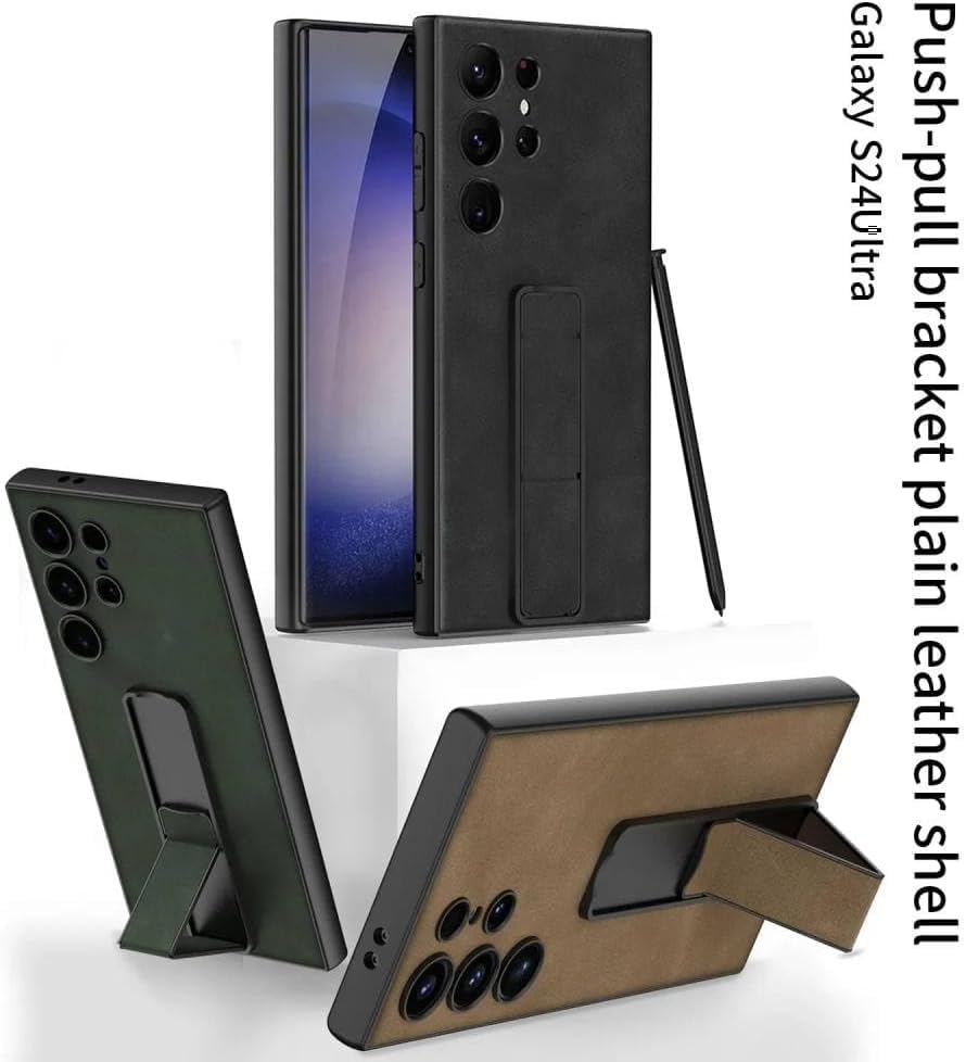 Image of TechTrendz Luxyry Slim Frosted Leather Folding Bracket Kickstand Case Compatible with Samsung Galaxy S25 Ultra, Skin-Feel Camera Protective Cover for Samsung Galaxy S25 Ultra 5G (Grey)