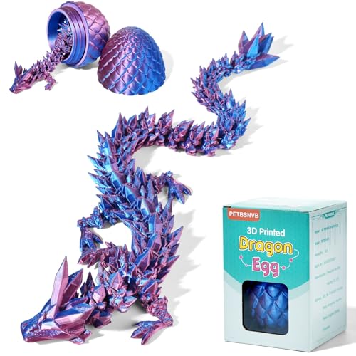 PETBSNVB 12" 3D Printed Dragon in Easter Eggs, Basket Stuffers, Crystal Surprise, Articulated Fidget Toy, Home Office Decor Executive Desk Toy (Laser Purple)