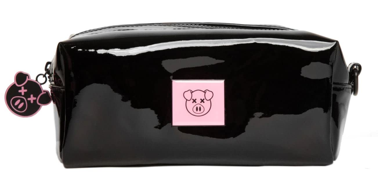 Shane x Jeffree Accessory Bag, Black, Dimensions: 8 1/2" x 3 3/4" x 4" (L x W x H), Shinny Black Makeup Bag
