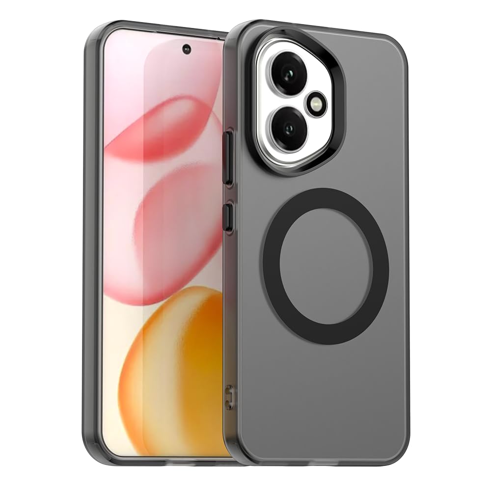 Magnetic for Honor 400 Case: [Compatible with MagSafe] Translucent Matte Shockproof Phone Cover - Honor 400 Slim Thin Yet Military Grade Drop Proof Silicone Bumper Case (Matte Black)