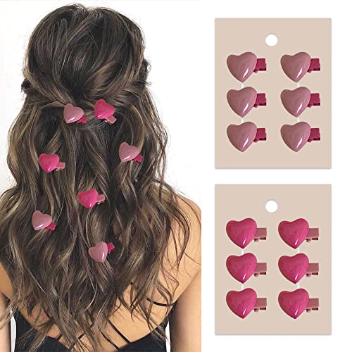 12Pcs Mini Heart Duckbill Clips Pink Hair Barrettes Temperament Hair Accessories Mgpferd #TOP24