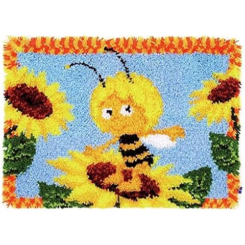 ZFFLYH Latch Hook Kits for Adults Kids Beginners, Animal Pattern DIY Crochet Yarn Kits Rug Making Yarn Kits Needlework Sets Cushion Mat Tapestry 20" X 15"(52Cm X 38Cm),Bee Cover