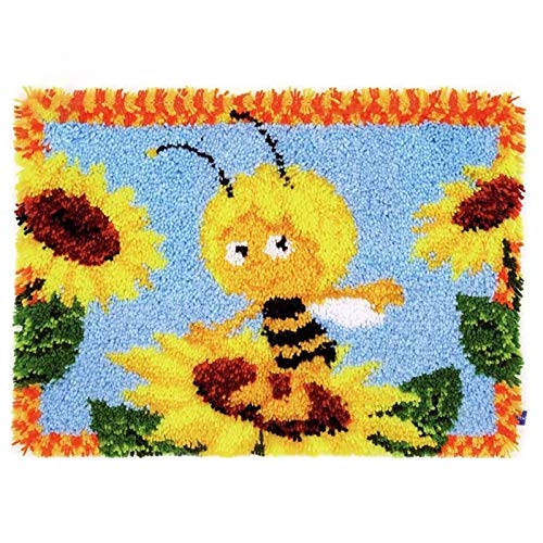 ZFFLYH Latch Hook Kits for Adults Kids Beginners, Animal Pattern DIY Crochet Yarn Kits Rug Making Yarn Kits Needlework Sets Cushion Mat Tapestry 20" X 15"(52Cm X 38Cm),Bee