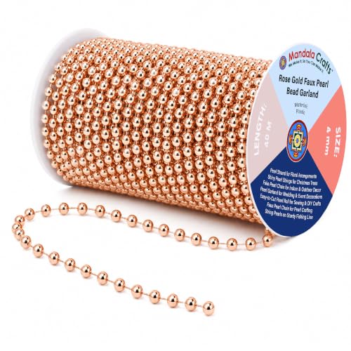 Mandala Crafts Faux 4mm Rose Gold Pearl Bead Garland Strand Chain