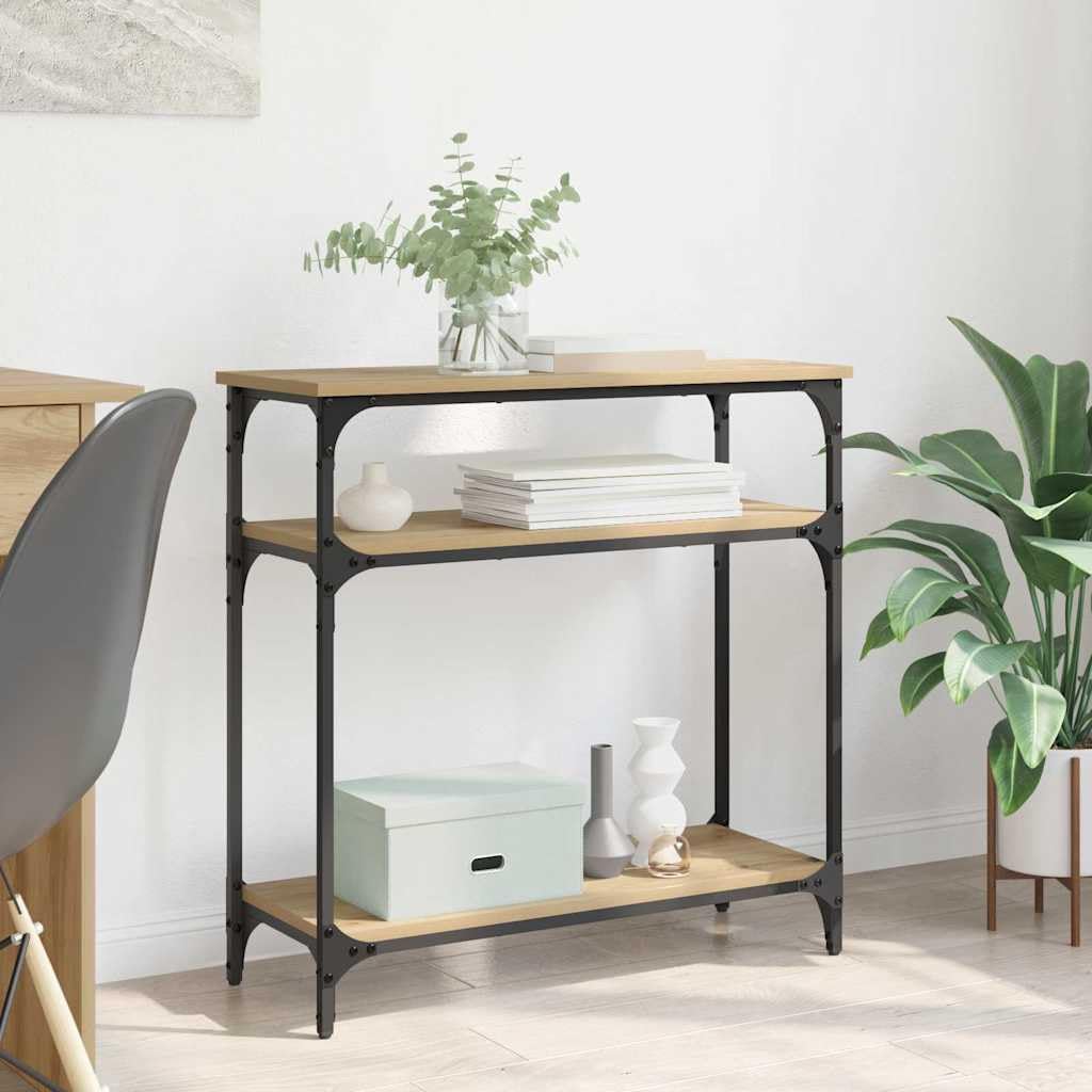SXZenSpace Narrow Console Table 75 x 29 cm Artisan Oak Engineered Wood Slim Hallway with Two Shelves Modern Industrial Design for Living Room Bedroom Corridor