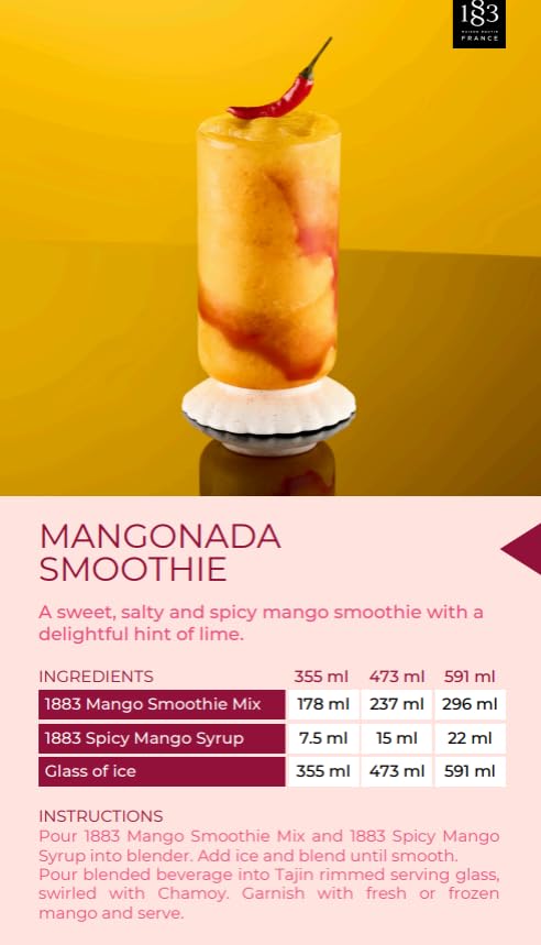 Image of 1883 Spicy Mango Syrup for Drinks, Made in France, 1 Liter Glass Bottle