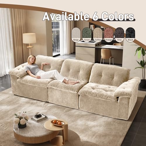 Image of Oversized Modular Sectional Sofa, Large Modern Cloud Sectional Couch with Seat Cushion, Boneless 3 Seater Couch for Living Room, Apartments, No Assembly Required, Coffee