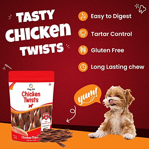 Image of Goofy Tails Active Dental Chicken Twists Dog Treat 100g (Pack of 3), Gluten Free, Slow Roasted Dog Treats for Puppy, Dog Treats Non Vegetarian, Dental Sticks for Dogs, Chew Sticks for Dogs