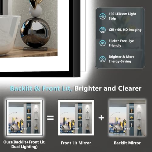 Image of 30x30 Black LED Bathroom Mirror, Backlit & Front Lit Lighted Mirror